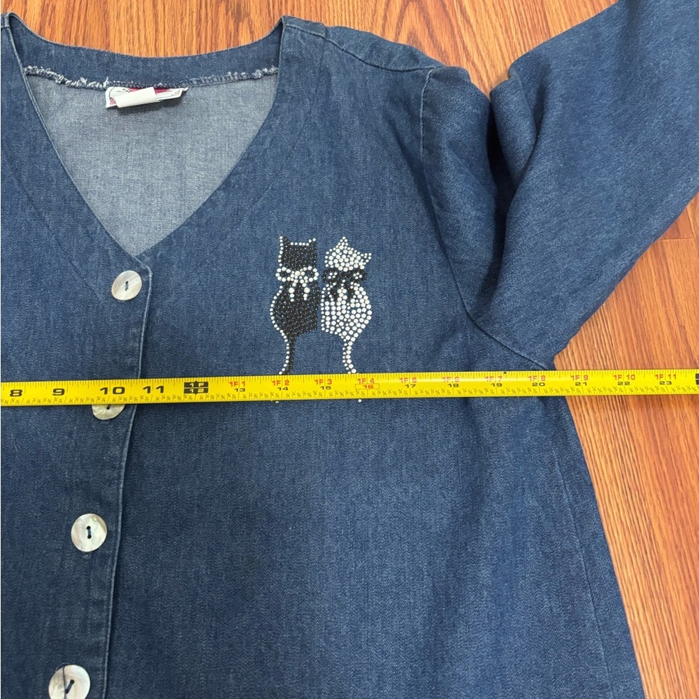 Vintage bling cats denim button down top - Picture 6 of 7